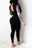 Leopard Print Fashion Sexy Patchwork Print See-through Skinny Jumpsuits