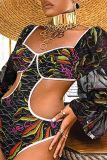 Blue Sexy Solid Hollowed Out Split Joint Swimwears