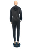 Black Casual Solid Split Joint Hooded Collar Long Sleeve Two Pieces