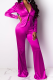 Purple Sexy Solid Patchwork Turndown Collar Long Sleeve Two Pieces