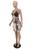 Multicolor Fashion Sexy Print Backless Spaghetti Strap Sleeveless Dress