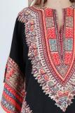 Blue Polyester Fashion adult Sexy Bat sleeve Half Sleeves O neck Swagger Mini Patchwork Print