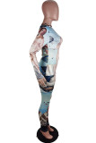 colour Milk Silk Fashion Sexy adult Ma'am Print Two Piece Suits pencil Long Sleeve Two Pieces