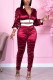 Wine Red Fashion Casual Solid Split Joint Zipper Collar Long Sleeve Two Pieces