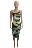 Camouflage Fashion Casual Camouflage Print Basic U Neck Vest Dress