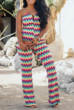 Multicolor Sexy Print Patchwork Off the Shoulder Straight Jumpsuits