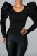 Black Fashion Casual Solid Patchwork O Neck Tops