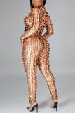 Silver Solid Ripped Hollowed Out See-through O Neck Regular Jumpsuits