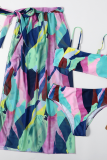 Rose Red Sexy Print Split Joint Swimwears Three Pieces