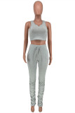 Red Casual Sportswear Solid Vests Pants V Neck Sleeveless Two Pieces