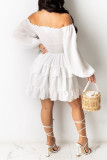 Pink Sexy Casual Solid Hollowed Out Off the Shoulder Long Sleeve Dresses