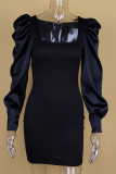 Black Fashion Sexy Solid Patchwork Square Collar A Line Dresses