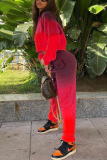 Red Casual Print Tie-dye O Neck Long Sleeve Two Pieces