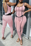 Pink Sexy Sportswear Solid Patchwork Backless U Neck Skinny Jumpsuits