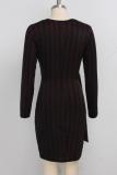 Wine Red Polyester Sexy Cap Sleeve Long Sleeves V Neck Asymmetrical Knee-Length Solid Patchwork Club Dresses