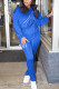 Blue Casual Solid O Neck Long Sleeve Two Pieces