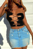 White Sexy Street Solid Split Joint Frenulum One Shoulder Tops
