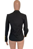 Black Notched Solid Patchwork Pure Long Sleeve Suit jacket