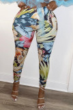 Colour Fashion Casual Print Skinny High Waist Pencil Trousers