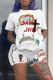 White Fashion Casual Print Basic O Neck Short Sleeve Two Pieces