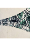 Green Sexy Two Piece Suits Print pencil Long Sleeve