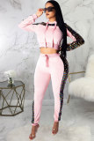 Grey Velvet Drawstring Long Sleeve Mid Patchwork Sequin Print Straight Pants Two-piece suit