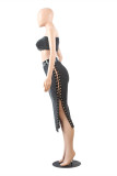 Black Fashion Sexy Patchwork Hollowed Out Strap Design Sleeveless Two Pieces