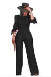 Black Polyester adult Casual Fashion Bandage Solid Two Piece Suits Patchwork Loose Long Sleeve