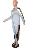 Black Casual Leopard Print Two Piece Suits Patchwork pencil Long Sleeve