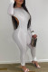 White Sexy Solid Backless O Neck Skinny Jumpsuits