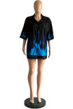 As Show Turndown Collar Short Sleeve Patchwork Print Blouses & Shirts
