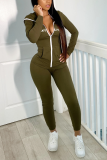 Red Street Solid Embroidered Letter Hooded Collar Long Sleeve Two Pieces
