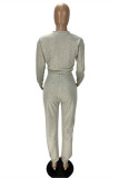 Grey Fashion Casual Solid Basic O Neck Two Pieces
