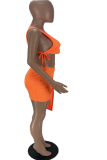 Tangerine Red Sexy Solid Patchwork U Neck Sleeveless Two Pieces