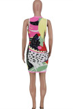 Colour Fashion Sexy Print Basic O Neck Vest Dress