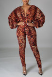 Leopard Print Fashion Sexy Leopard Backless V Neck Regular Jumpsuits