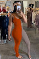 Orange Sexy Fashion Solid Patchwork Polyester Sleeveless Slip Jumpsuits