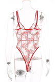 Red Sexy Print Patchwork See-through Lingerie