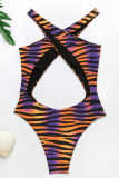 Stripe Sexy Print Cross Straps Swimwears
