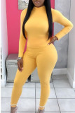 Yellow Milk Silk Fashion Active adult Ma'am Solid Two Piece Suits pencil Long Sleeve Two Pieces