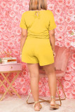 Light Coffee Fashion Casual Solid Basic O Neck Regular Short Sleeve Romper