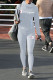 Grey Casual Print Patchwork Turtleneck Long Sleeve Two Pieces