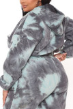 Gray Blue Fashion Casual Print Tie-dye Hooded Collar Long Sleeve Two Pieces
