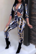 Black Sexy Print Bandage Turndown Collar Three Quarter Two Pieces