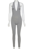 Pink Sexy Sportswear Solid Backless V Neck Skinny Jumpsuits