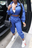 Blue Fashion Casual Solid Basic Turndown Collar Long Sleeve Two Pieces