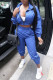 Blue Fashion Casual Solid Basic Turndown Collar Long Sleeve Two Pieces