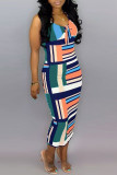 Multicolor Fashion Casual Print Hollowed Out V Neck Vest Dress