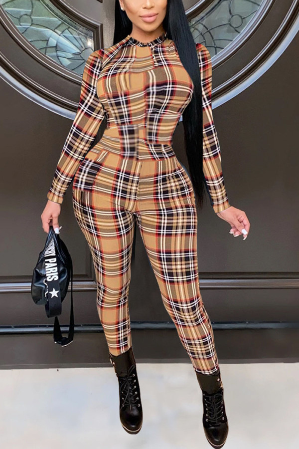 Yellow Sexy Print O Neck Regular Jumpsuits