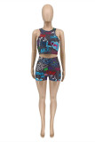 Black Fashion Sexy Print Basic O Neck Sleeveless Two Pieces